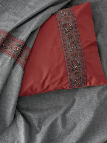Cotton Box Folk Art Double Duvet Cover Set Felina Bordeaux - NEVRESIMDUNYASI (1)