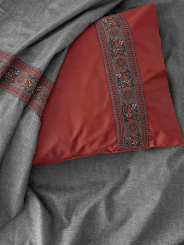 Cotton Box Folk Art Double Duvet Cover Set Felina Bordeaux - 2