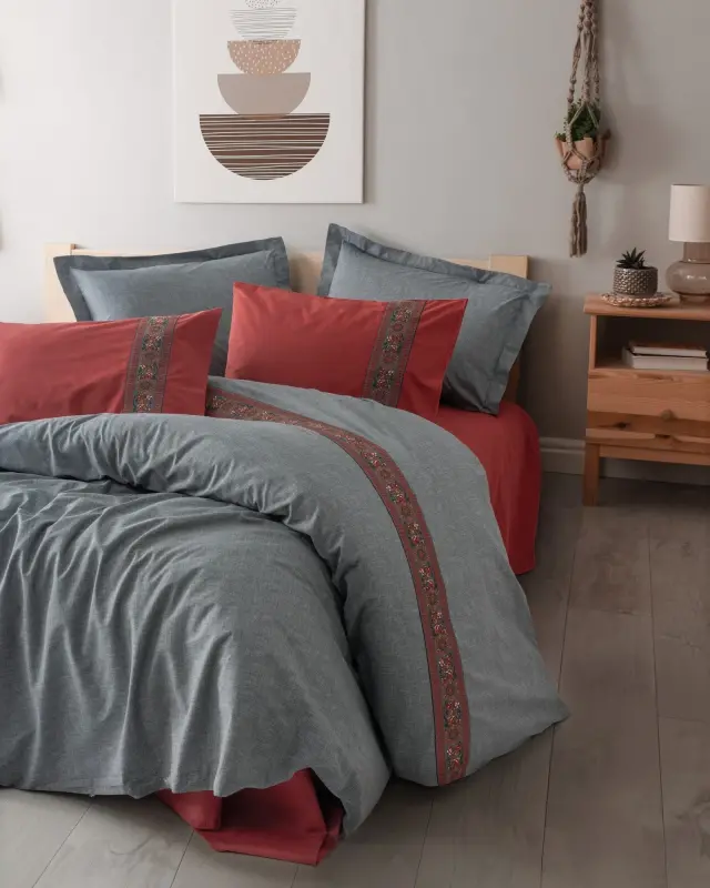 Cotton Box Folk Art Double Duvet Cover Set Felina Bordeaux - 1