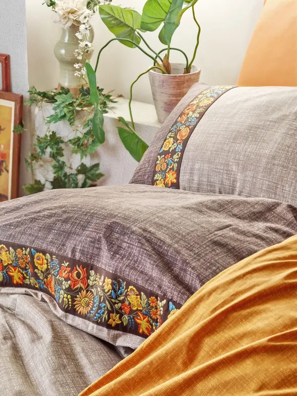 Cotton Box Folk Art Double Duvet Cover Set Mink - 3