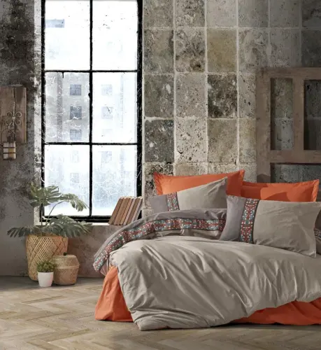 Cotton Box Folk Art Double Duvet Cover Set True Cinnamon - 1