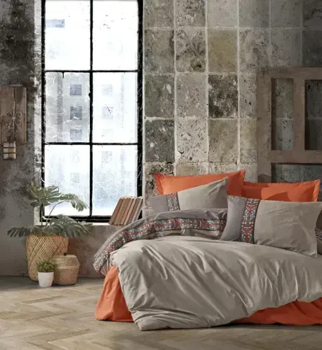 Cotton Box Folk Art Double Duvet Cover Set True Cinnamon - 1