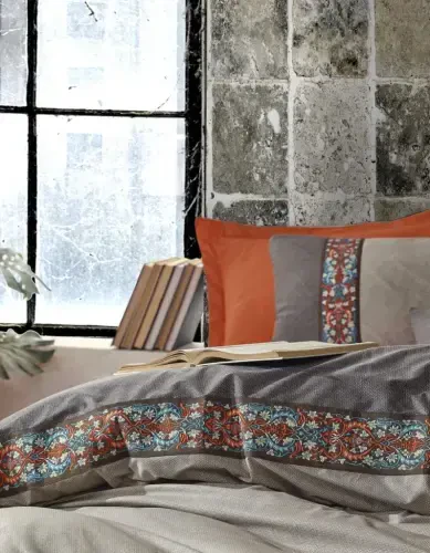 Cotton Box Folk Art Double Duvet Cover Set True Cinnamon - NEVRESIMDUNYASI (1)