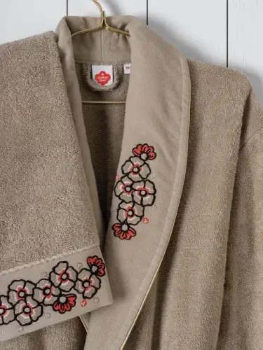 Cotton Box Folk Art Family Bathrobe Set Yamka Beige-Anthracite - 3