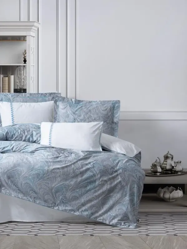 Cotton Box Juft ​​Kishilik Elit Saten Nevresim Takımı Stilla Moviy - 1