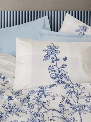 Cotton Box Juft Kishilik Nevresim Takımı Linora Moviy - 2