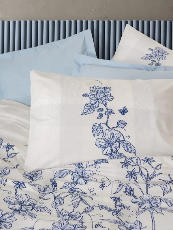 Cotton Box Juft Kishilik Nevresim Takımı Linora Moviy - 2