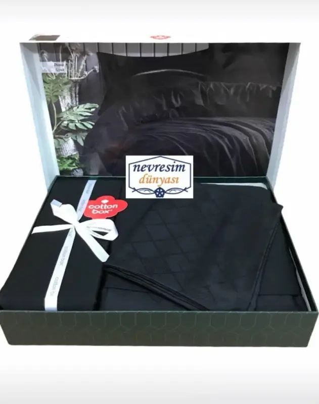 Cotton Box King-Size Jacquard Satin Duvet Cover Set Black Checkerboard - 3