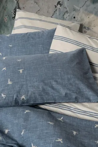Cotton Box Klein Embroidered Double Duvet Cover Set Ceria Navy Blue - NEVRESIMDUNYASI (1)