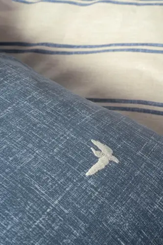 Cotton Box Klein Embroidered Double Duvet Cover Set Ceria Navy Blue - 3