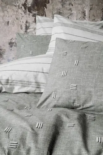 Cotton Box Klein Embroidered Double Duvet Cover Set Patara Grey - 3