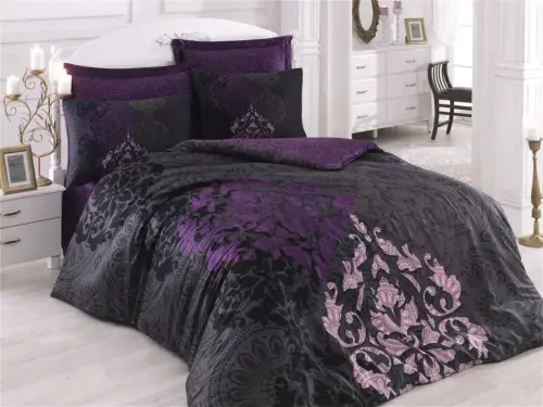 Cotton Box Leylazar Plum Sateen Duvet Cover Set Double Size - 1