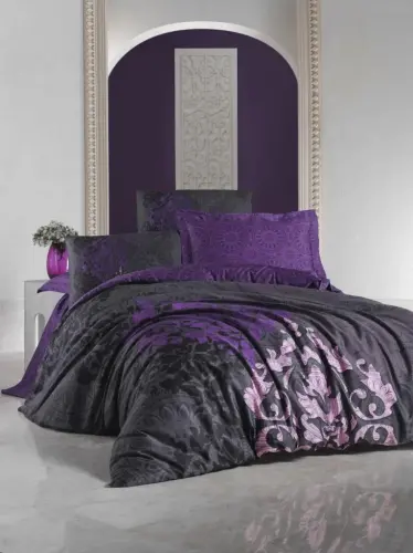 Cotton Box Leylazar Plum Sateen Duvet Cover Set Double Size - NEVRESIMDUNYASI (1)