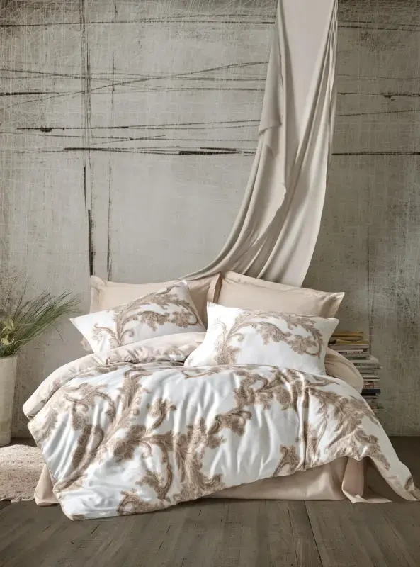 Cotton Box Loren Beige Double Satin Duvet Cover Set - NEVRESIMDUNYASI