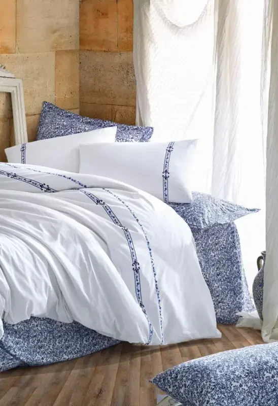 Cotton Box Majestic Series Double Bed Linen Set Delmor Navy - 1