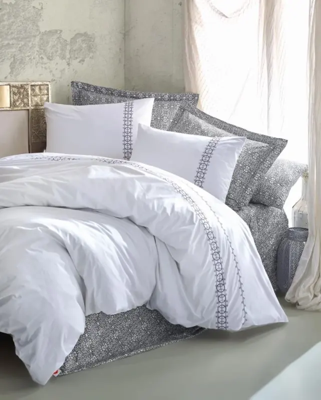 Cotton Box Majestic Series Double Bed Linen Set Paola Grey - NEVRESIMDUNYASI