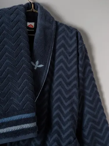 Cotton Box Masculine Family Bathrobe Set Abel Red-Navy Blue - 3