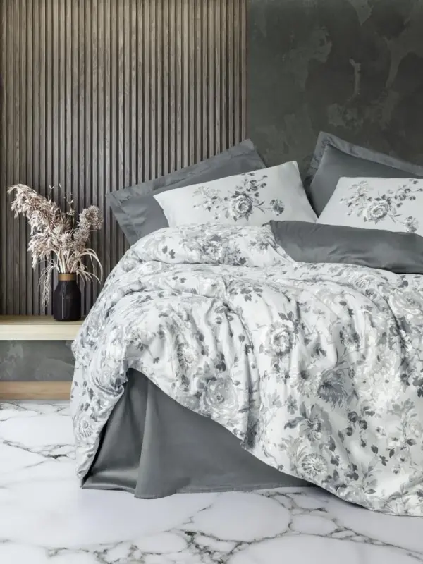 Cotton Box Moale Gray Satin Duvet Cover Set Double - 1