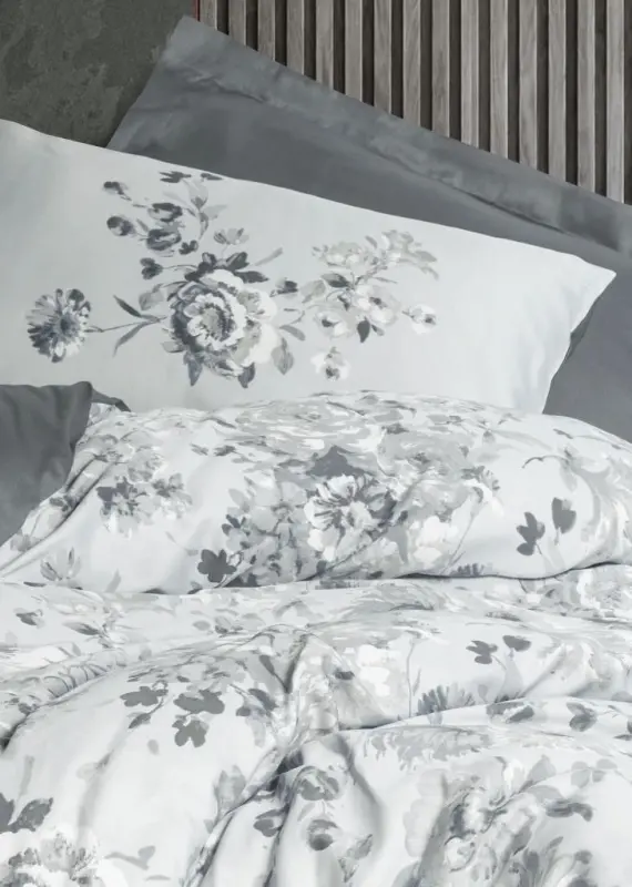 Cotton Box Moale Gray Satin Duvet Cover Set Double - 2