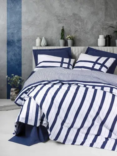 Cotton Box Model Ranforce Single Duvet Cover Set Nifty Navy Blue - NEVRESIMDUNYASI (1)