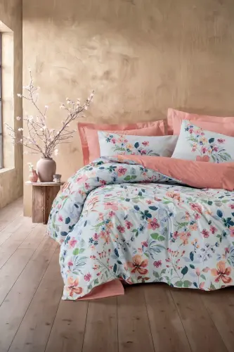 Cotton Box Modeline Çift Kişilik Nevresim Takımı Bluebell Somon - 1