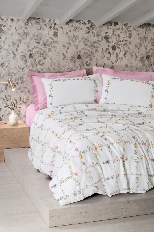 Cotton Box Modeline Çift Kişilik Nevresim Takımı Trellis Pembe - 1