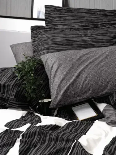 Cotton Box Modern Double Bed Linen Set Niko Anthracite - NEVRESIMDUNYASI (1)