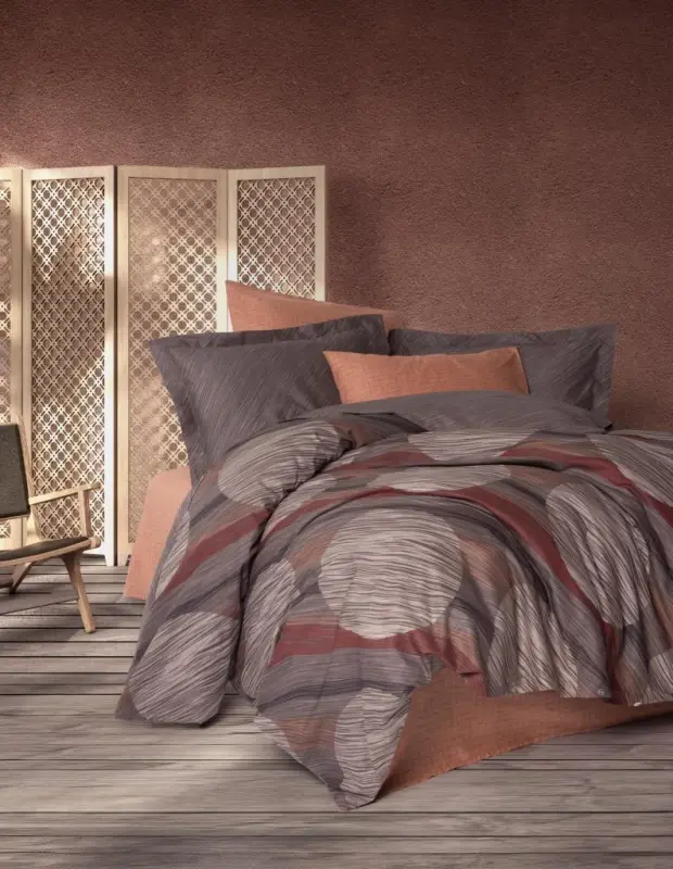 Cotton Box Modern Double Bed Sheet Set Fluss Cinnamon - 1