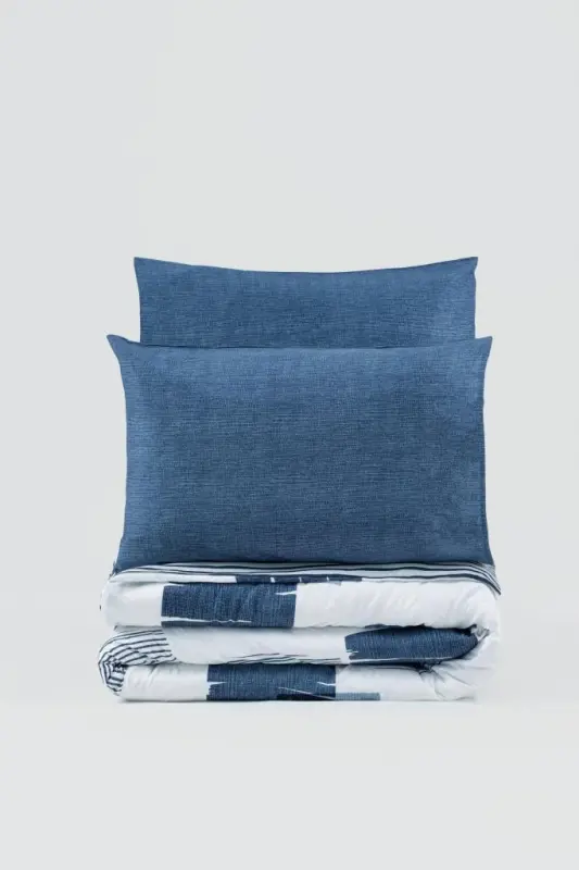 Cotton Box Modern Double Bed Sheet Set Solito Indigo - 4
