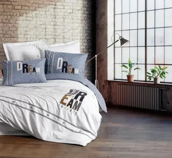 Cotton Box Mood Embroidered Ranforce Double Bed Sheet Set Forever Grey - 1