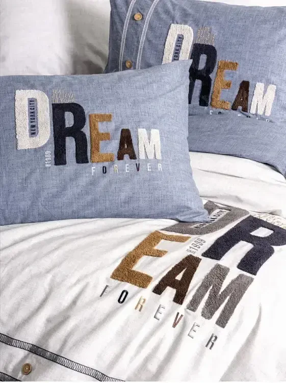 Cotton Box Mood Embroidered Ranforce Double Bed Sheet Set Forever Grey - 2