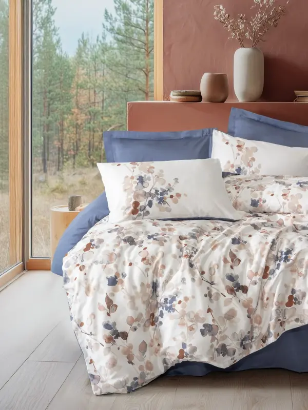 Cotton Box Nebulae Indigo Satin Duvet Cover Set Double - NEVRESIMDUNYASI