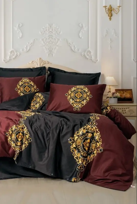 Cotton Box Palace Sateen Double Bed Set Ebren Anthracite - 1