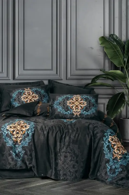 Cotton Box Palace Satin Double Bed Sheet Set Dorhan Black - 2