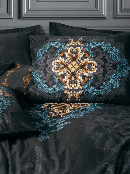 Cotton Box Palace Satin Double Bed Sheet Set Dorhan Black - 3