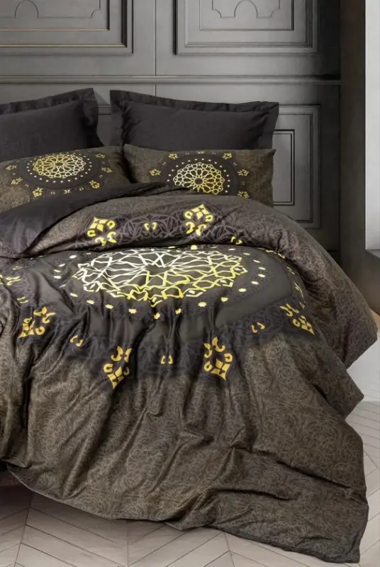 Cotton Box Palace Satin Double Bed Sheet Set Togay Anthracite - 1