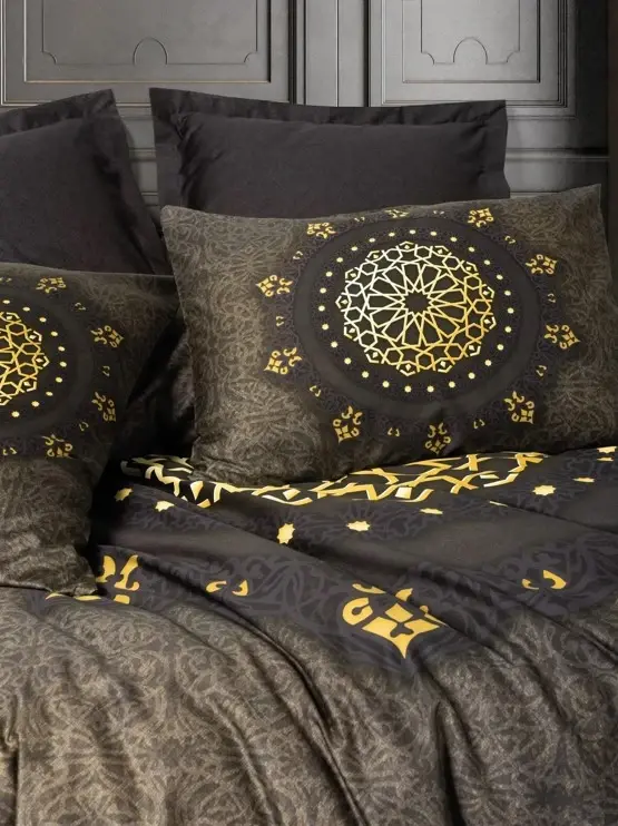 Cotton Box Palace Satin Double Bed Sheet Set Togay Anthracite - 3