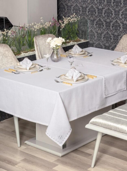 Cotton Box Pera White 8 Piece Linen Tablecloth - 1