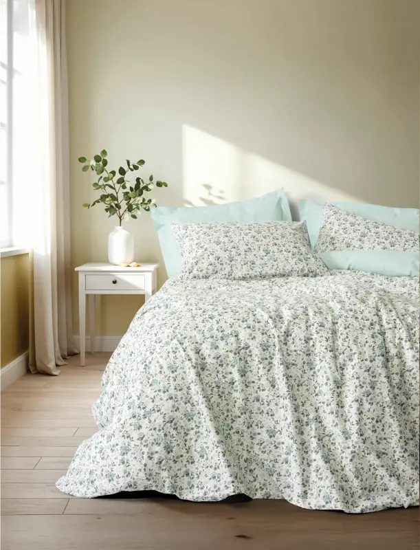 Cotton Box Petite Nola Mint Double Duvet Cover Set - 1
