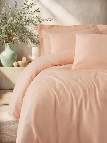 Cotton Box Plaid Double Duvet Cover Set Salmon - 1