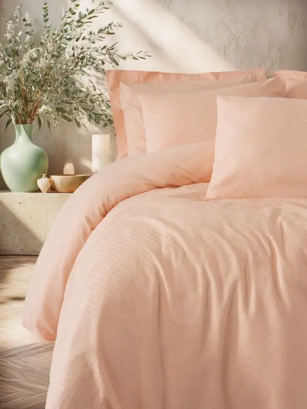 Cotton Box Plaid Double Duvet Cover Set Salmon - 1