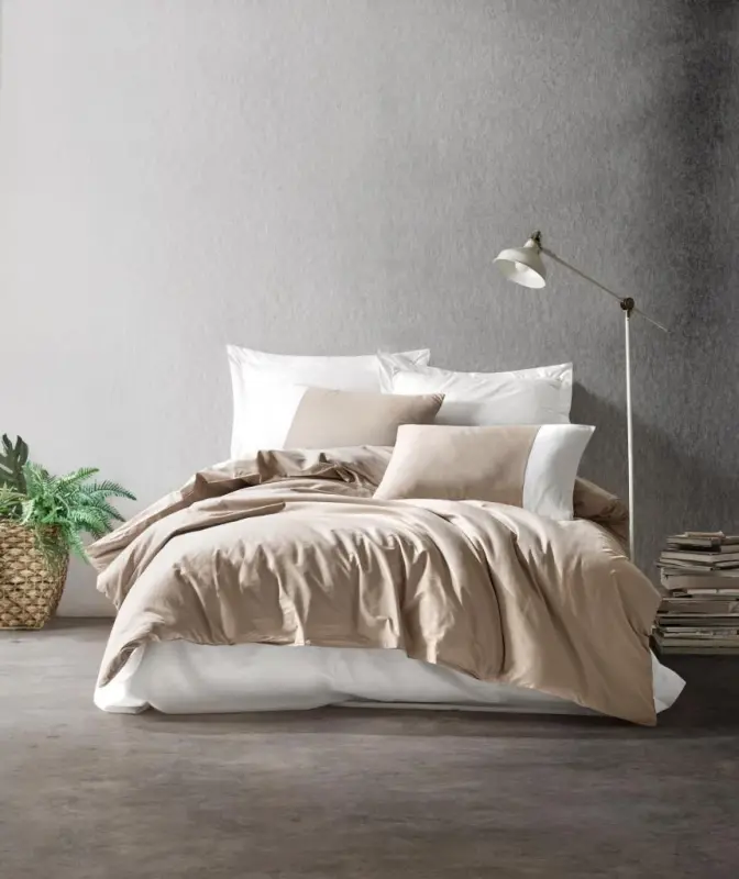 Cotton Box Plain Double Duvet Cover Set Mink Cream - NEVRESIMDUNYASI