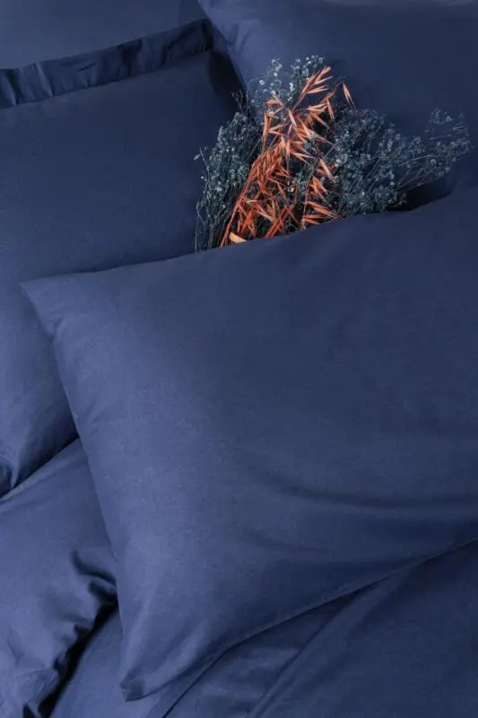 Cotton Box Plain Navy Blue Single Size Ranforce Duvet Cover Set - 2