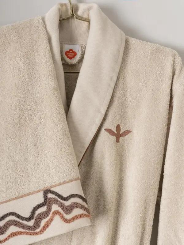 Cotton Box Puff Embroidered Family Bathrobe Set Molende Beige-Anthracite - 3