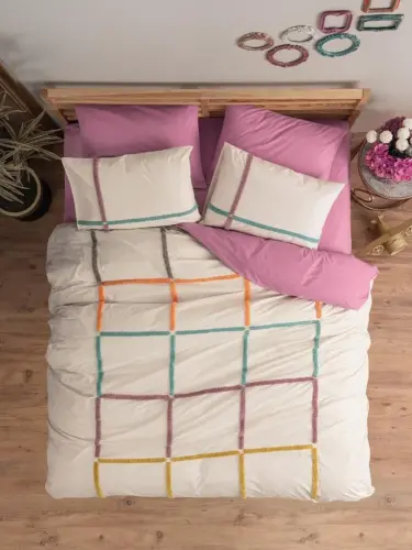 Cotton Box Puff Embroidered Ranforce Double Bed Duvet Cover Set Insula Rosehip - 2