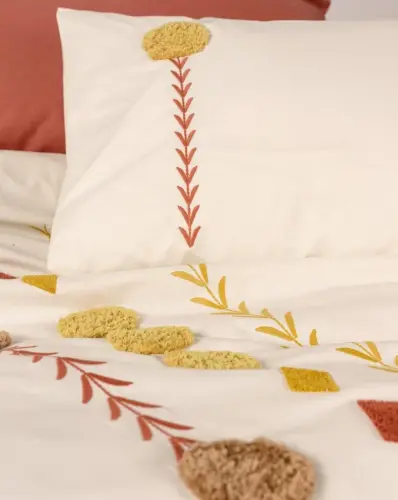 Cotton Box Puff Embroidered Ranforce Double Bed Sheet Set Amaris Terracotta - NEVRESIMDUNYASI (1)