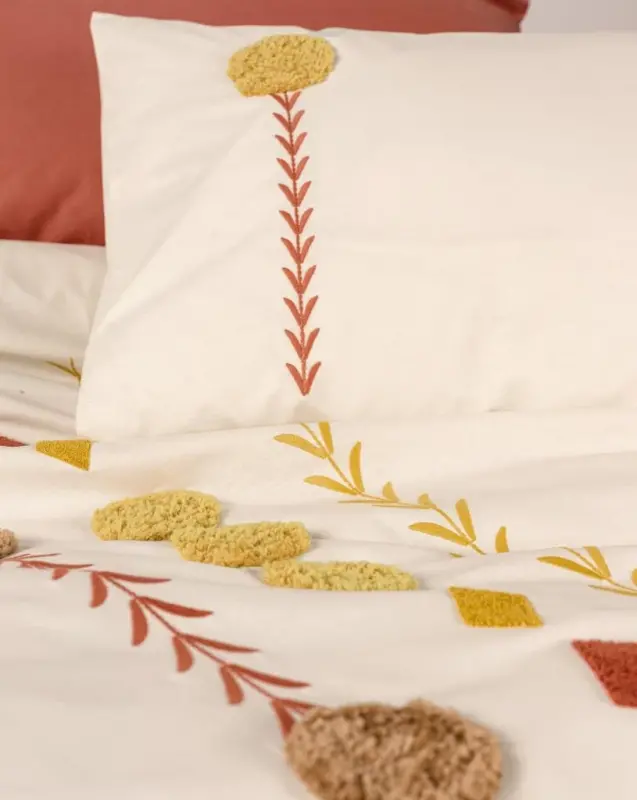 Cotton Box Puff Embroidered Ranforce Double Bed Sheet Set Amaris Terracotta - 2