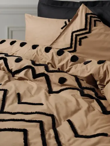 Cotton Box Puff Embroidered Ranforce Double Duvet Cover Set Elio Copper Black - NEVRESIMDUNYASI (1)
