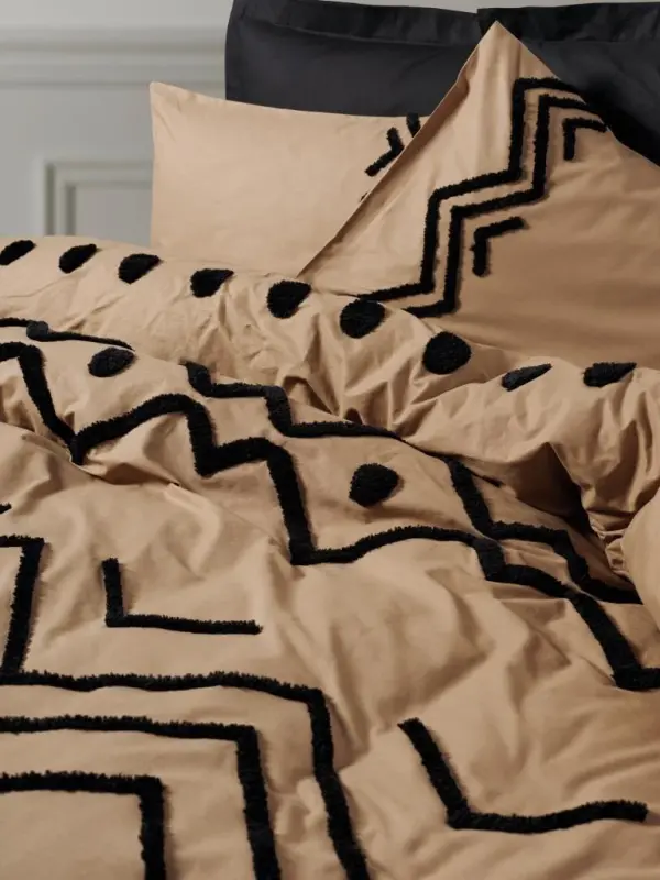 Cotton Box Puff Embroidered Ranforce Double Duvet Cover Set Elio Copper Black - 2