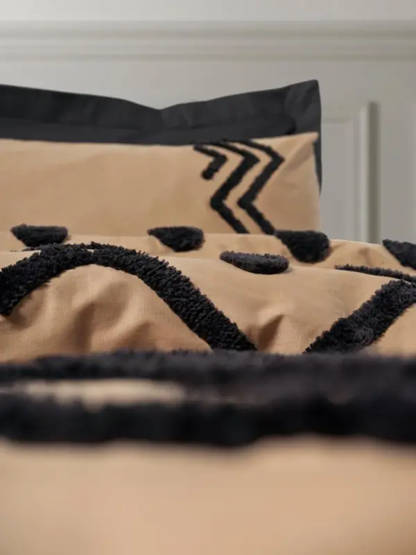 Cotton Box Puff Embroidered Ranforce Double Duvet Cover Set Elio Copper Black - 3